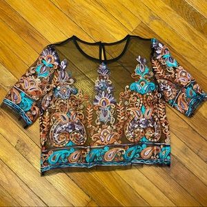 NWOT embroidered mesh crop top S/M